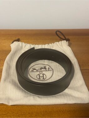Authentic Hermes Black Leather Belt Reversible Belt With Dust Bag